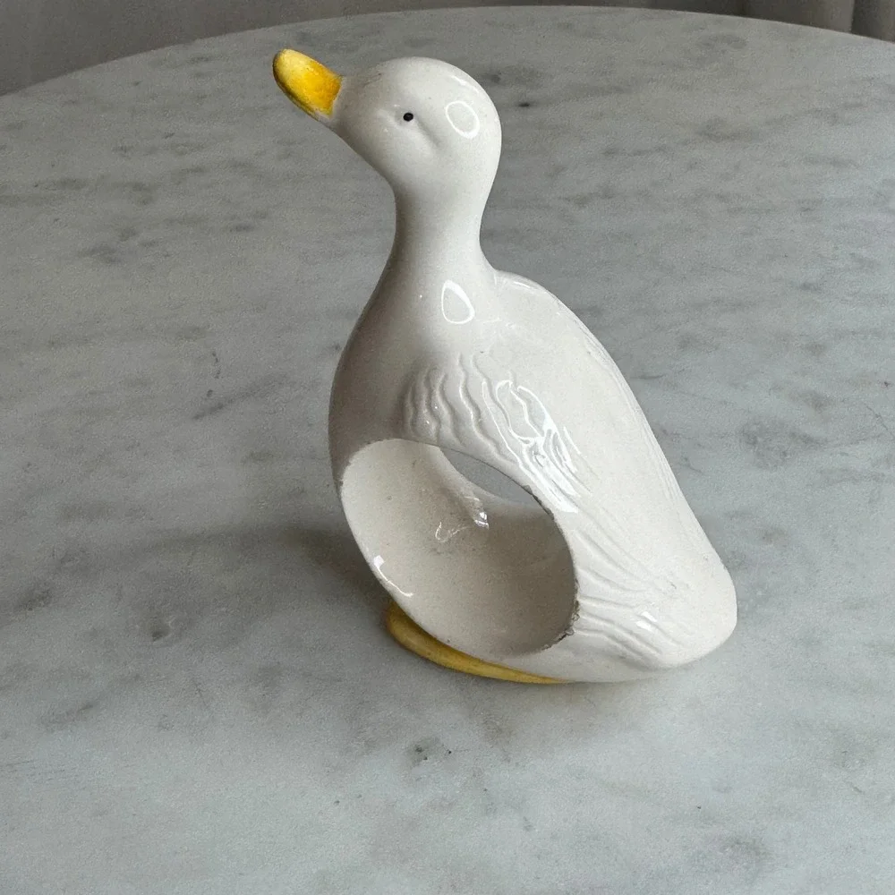 Ron Gordon Duck Napkin Holder‎ Ceramic White Yellow Vintage Kitchen Decor